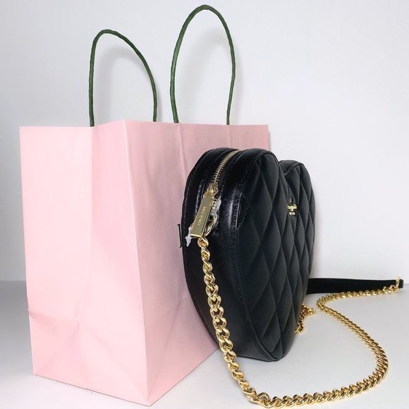 KATE SPADE Love Shack Quilted Leather Heart Crossbody Bag Black Purse NWT - Picture 6 of 11